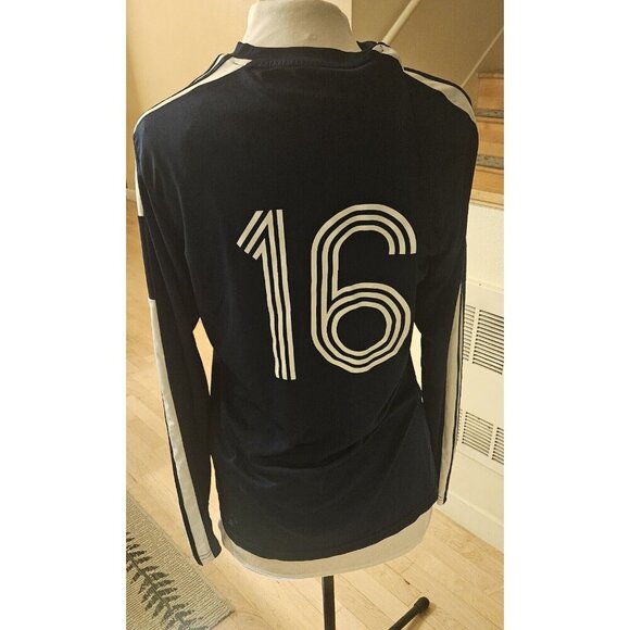 Adidas Long Sleeve Training Jersey Navy Blue White Stripes Size Medium - Picture 3 of 4